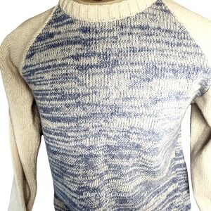 Vtg 90s High V-Neck Steve & Barrys Brand Authentic Wool Blend‎ Raglan Sweater S